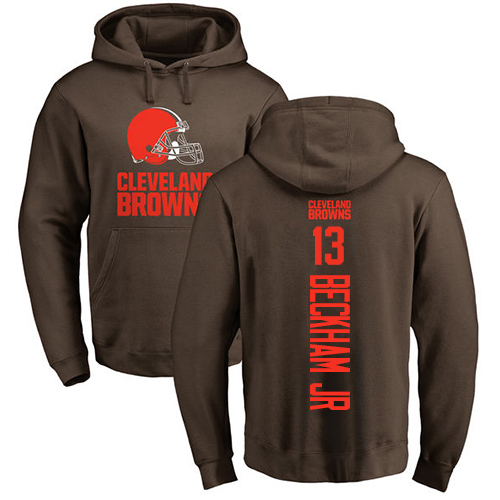 Men Cleveland Browns Odell Beckham Jr Brown Jersey #13 NFL Football Backer Pullover Hoodie Sweatshirt